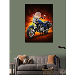 Kanvas Tablo Alevli Motosiklet Figürü 100x140 cm