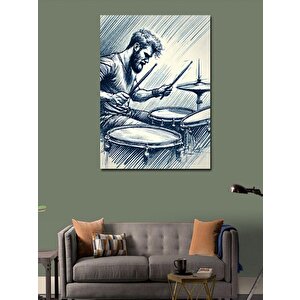 Kanvas Tablo Davul Çalan Adam Çizimi 70x100 cm