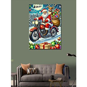 Kanvas Tablo Noel Baba Motosiklette 50x70 cm