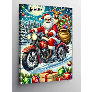 Kanvas Tablo Noel Baba Motosiklette 70x100 cm