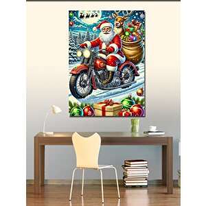Kanvas Tablo Noel Baba Motosiklette 70x100 cm