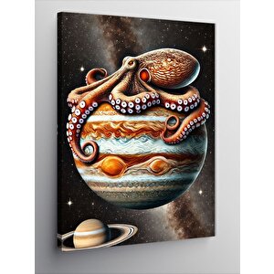 Kanvas Tablo Gezegen Ve Ahtapot Çizimi 100x140 cm