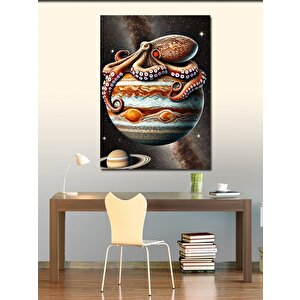 Kanvas Tablo Gezegen Ve Ahtapot Çizimi 100x140 cm