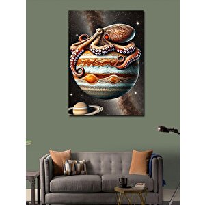 Kanvas Tablo Gezegen Ve Ahtapot Çizimi 100x140 cm