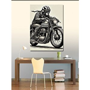 Kanvas Tablo Retro Motosiklet Çizimi 100x140 cm