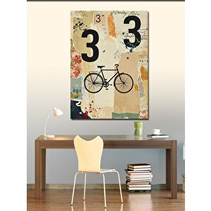 Kanvas Tablo Eski Bisiklet Ve Nostaljik Çizimler 100x140 cm