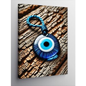 Kanvas Tablo Nazar Boncuğu Ve Ahşap Doku 70x100 cm