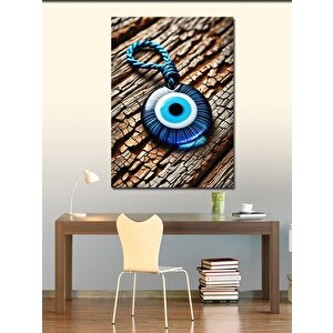 Kanvas Tablo Nazar Boncuğu Ve Ahşap Doku 70x100 cm