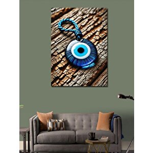 Kanvas Tablo Nazar Boncuğu Ve Ahşap Doku 70x100 cm