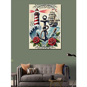Kanvas Tablo Fener, Gemi Ve Çapa Simgesi 70x100 cm