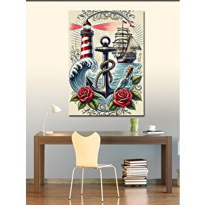 Kanvas Tablo Fener, Gemi Ve Çapa Simgesi 100x140 cm