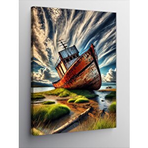 Kanvas Tablo Terk Edilmiş Gemi Çizimi 70x100 cm