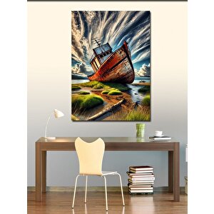 Kanvas Tablo Terk Edilmiş Gemi Çizimi 70x100 cm
