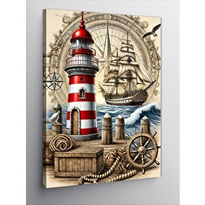 Kanvas Tablo Fener Ve Yelkenli Gemiler 100x140 cm