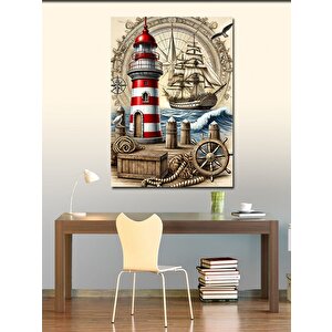 Kanvas Tablo Fener Ve Yelkenli Gemiler 100x140 cm