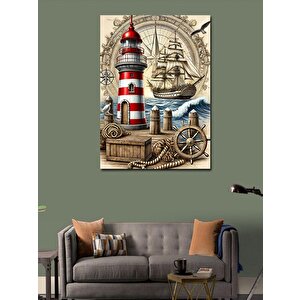 Kanvas Tablo Fener Ve Yelkenli Gemiler 100x140 cm
