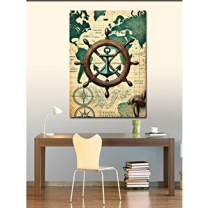 Kanvas Tablo Antik Çapa Ve Pusula 70x100 cm