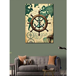 Kanvas Tablo Antik Çapa Ve Pusula 70x100 cm