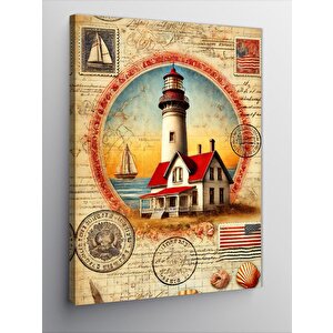 Kanvas Tablo Fener Ve Kartpostal Teması 100x140 cm