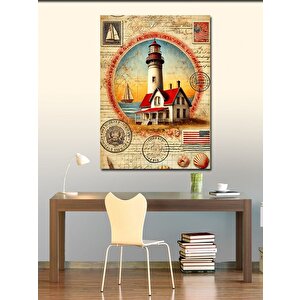 Kanvas Tablo Fener Ve Kartpostal Teması 100x140 cm