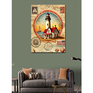 Kanvas Tablo Fener Ve Kartpostal Teması 100x140 cm