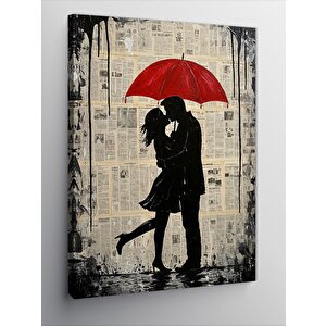 Kanvas Tablo Gazete Arkaplanlı Aşıklar 50x70 cm