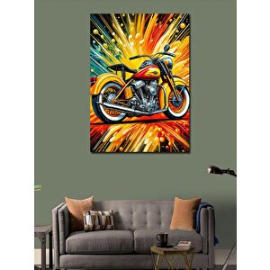 Kanvas Tablo Renkli Motosiklet Ve Hızlı Çizgiler 70x100 cm