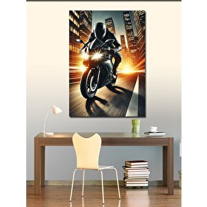 Kanvas Tablo Gece Yarışı Ve Hızlı Motosiklet 100x140 cm