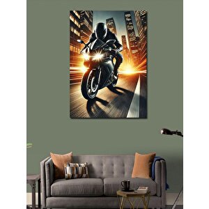 Kanvas Tablo Gece Yarışı Ve Hızlı Motosiklet 100x140 cm