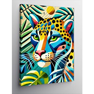 Kanvas Tablo Renkli Leopar Ve Tropik Tema 50x70 cm