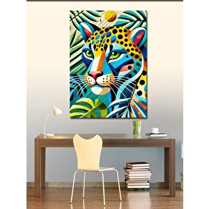 Kanvas Tablo Renkli Leopar Ve Tropik Tema 50x70 cm