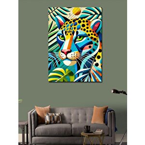 Kanvas Tablo Renkli Leopar Ve Tropik Tema 50x70 cm