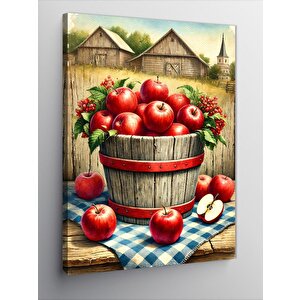 Kanvas Tablo Elma Sepeti Ve Kırsal Manzara 70x100 cm