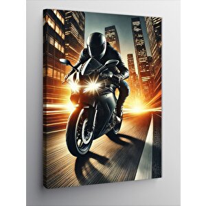 Kanvas Tablo Gece Yarışı Ve Hızlı Motosiklet 70x100 cm