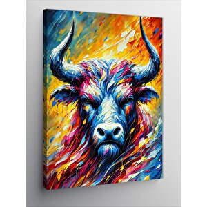 Kanvas Tablo Renkli Boğa Ve Enerji Patlaması 100x140 cm