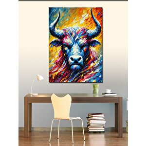 Kanvas Tablo Renkli Boğa Ve Enerji Patlaması 100x140 cm