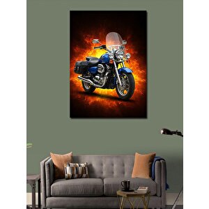 Kanvas Tablo Alevli Motosiklet Portresi 100x140 cm
