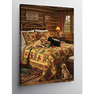 Kanvas Tablo Rustik Yatak Ve Evcil Hayvanlar 100x140 cm