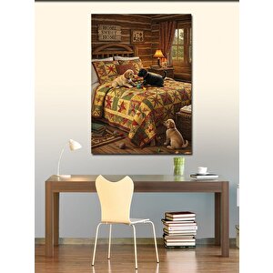 Kanvas Tablo Rustik Yatak Ve Evcil Hayvanlar 100x140 cm