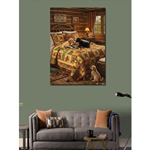 Kanvas Tablo Rustik Yatak Ve Evcil Hayvanlar 100x140 cm