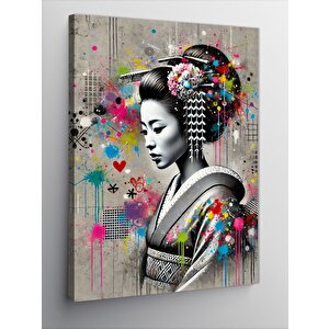 Kanvas Tablo Geisha Portresi Ve Renkler 70x100 cm