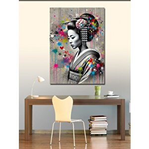Kanvas Tablo Geisha Portresi Ve Renkler 70x100 cm