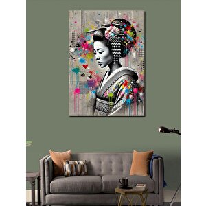 Kanvas Tablo Geisha Portresi Ve Renkler 70x100 cm