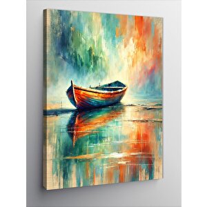 Kanvas Tablo Yalnız Tekne Ve Su Yansımaları 100x140 cm