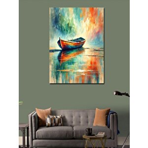 Kanvas Tablo Yalnız Tekne Ve Su Yansımaları 100x140 cm