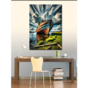 Kanvas Tablo Terk Edilmiş Gemi Çizimi 50x70 cm