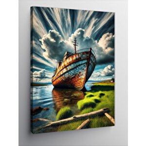 Kanvas Tablo Terk Edilmiş Gemi Çizimi 70x100 cm