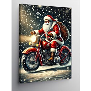 Kanvas Tablo Noel Baba Motosiklette 100x140 cm