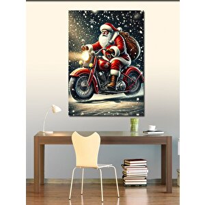 Kanvas Tablo Noel Baba Motosiklette 100x140 cm
