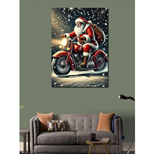 Kanvas Tablo Noel Baba Motosiklette 100x140 cm